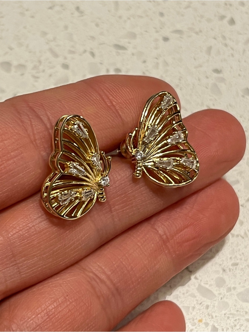 Gold Butterfly Crystal Stud Earrings‎